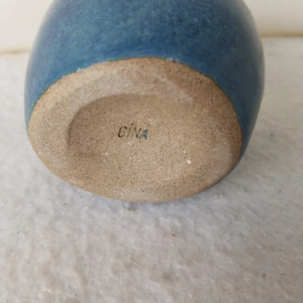Ceramic Vase Blue Textured Décor Accent‎ Bud Vase Art Pottery Small